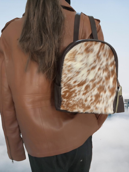 Brown White Mini Cowhide Backpack
