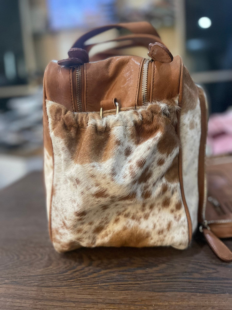 Light Brown Cowhide Nappy Duffle Bag