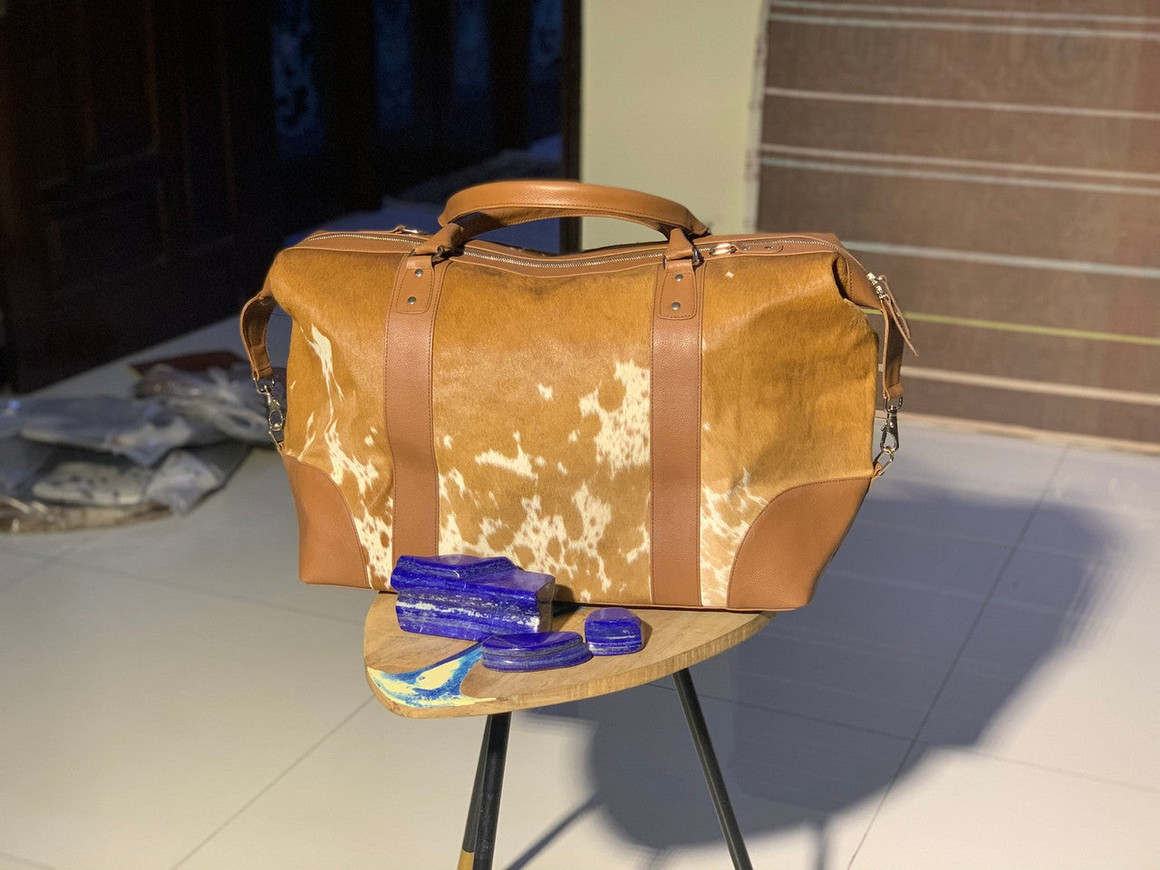 luxurious cowhide duffle bag