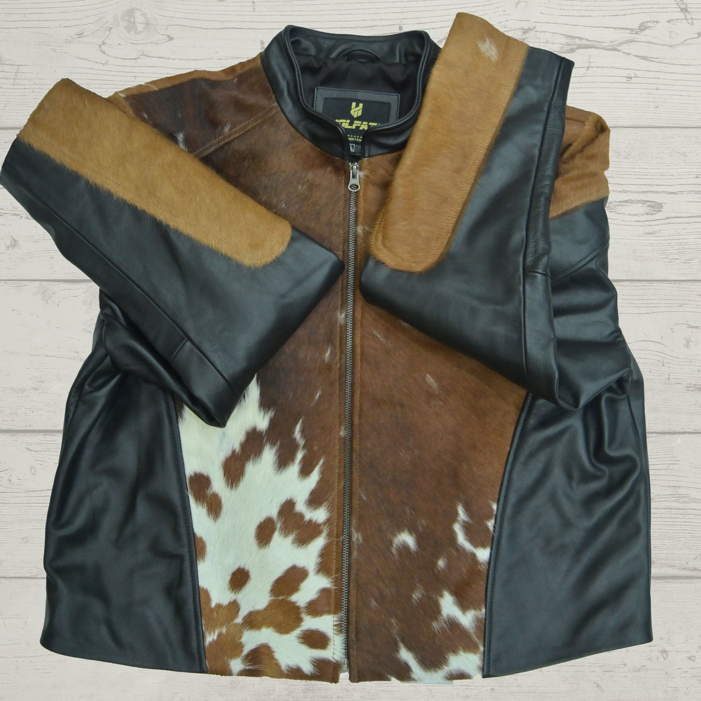 Leather Cowhide Jacket Brown White