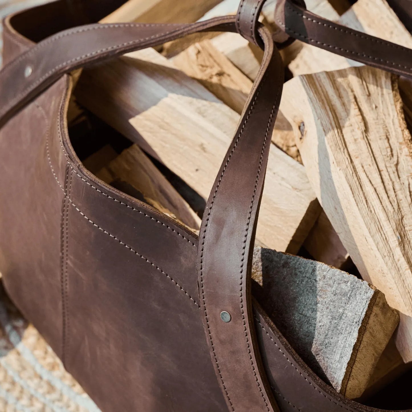 Leather Wood Carrier Log Basket
