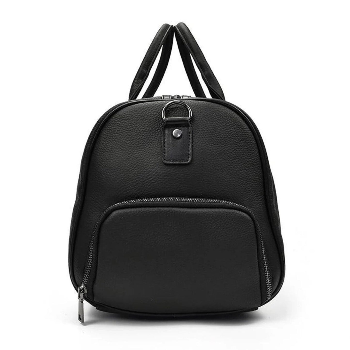 Black Leather Duffle Bag With Shoe Compartment