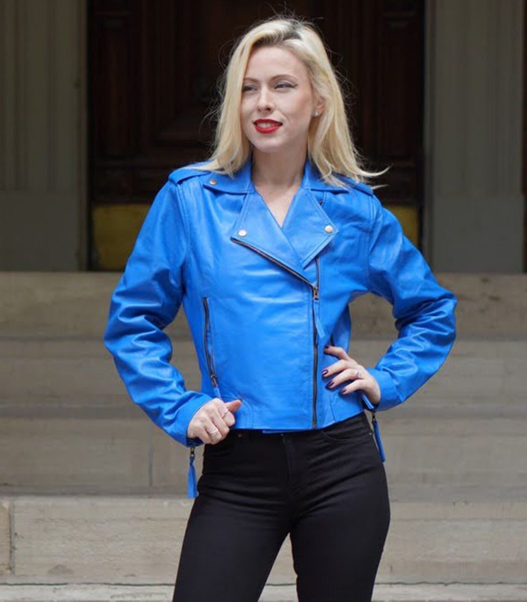 blue leather jackets for women