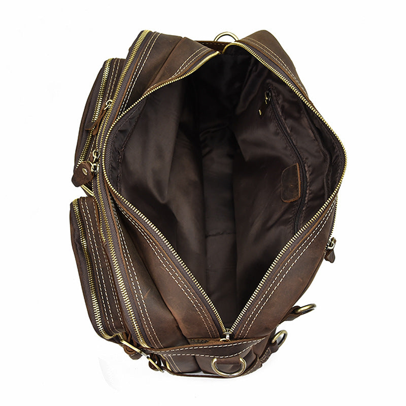 Men crazy horse leather commuter briefcase