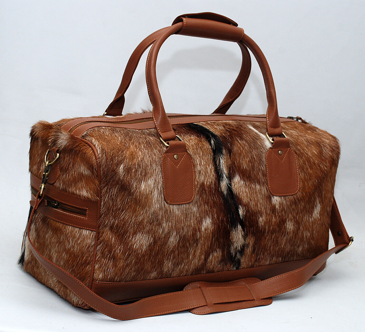 Brown White Cowhide Holdall Bag