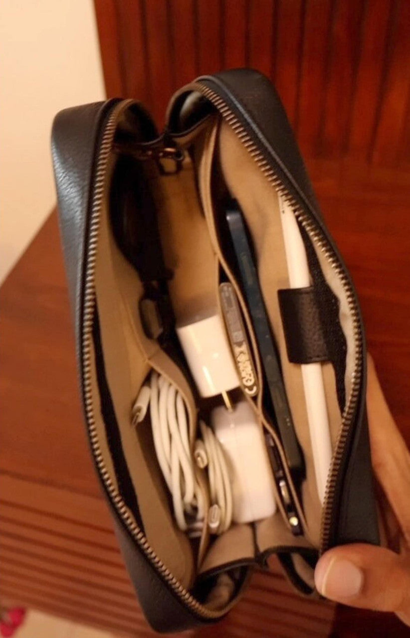 Black Leather Pouch With Zippers