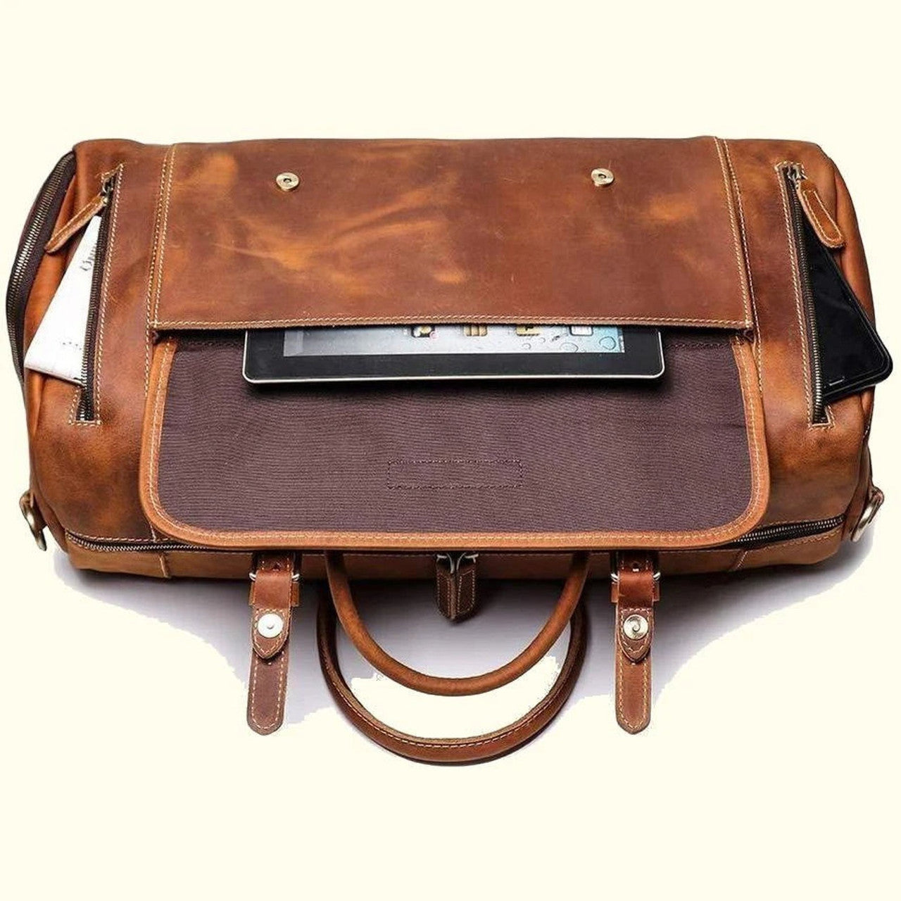 Mens Genuine Leather Travel Duffle Bag