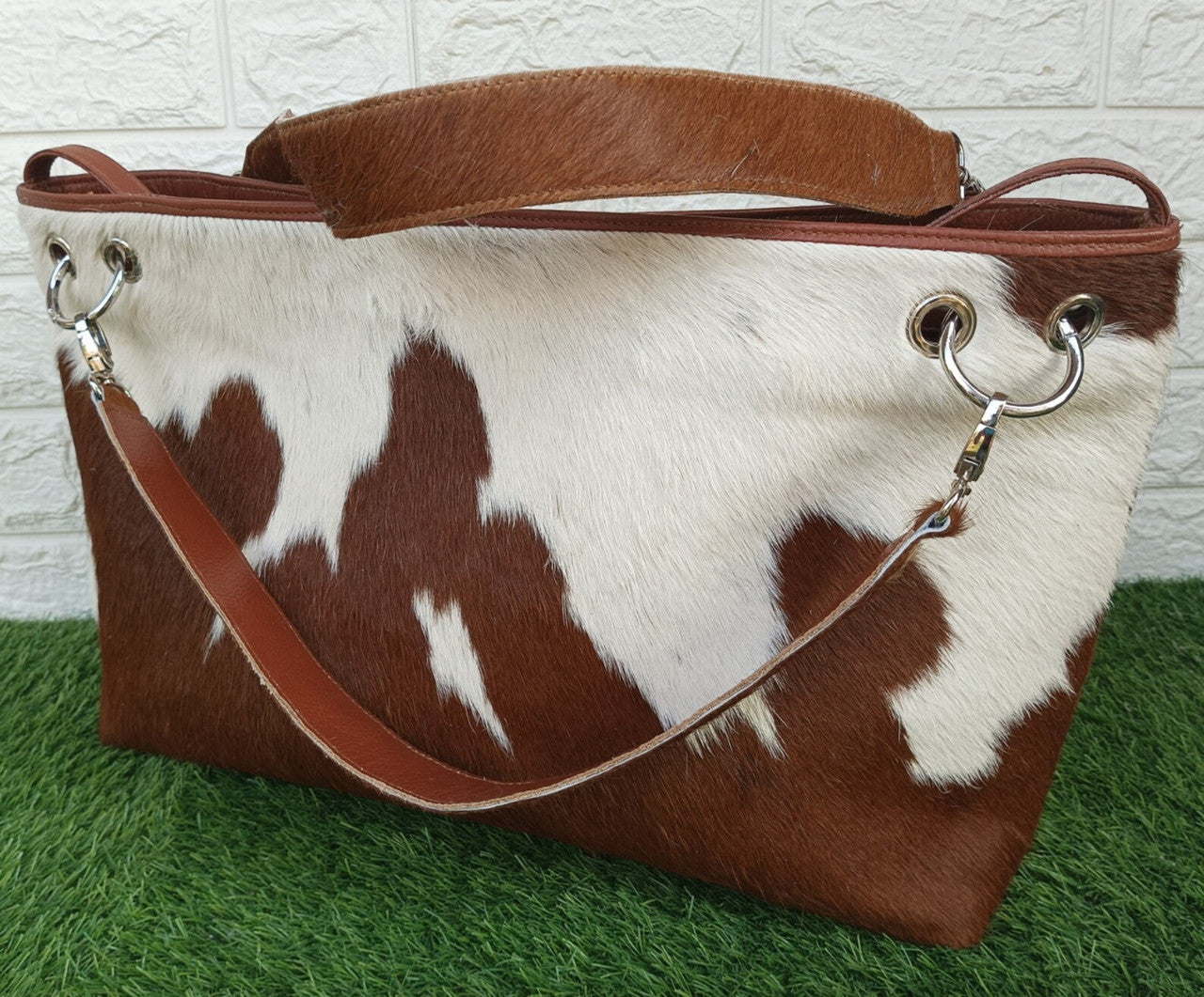 Brown White Cowhide Shoulder Bag