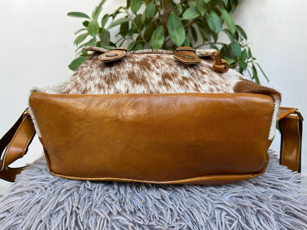Exotic Cowhide Backpack Brown White