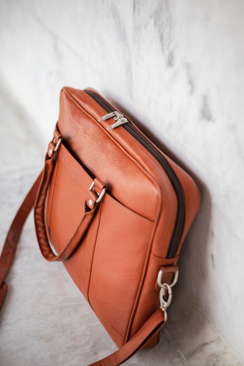 Genuine Brown Leather Laptop Office Bag