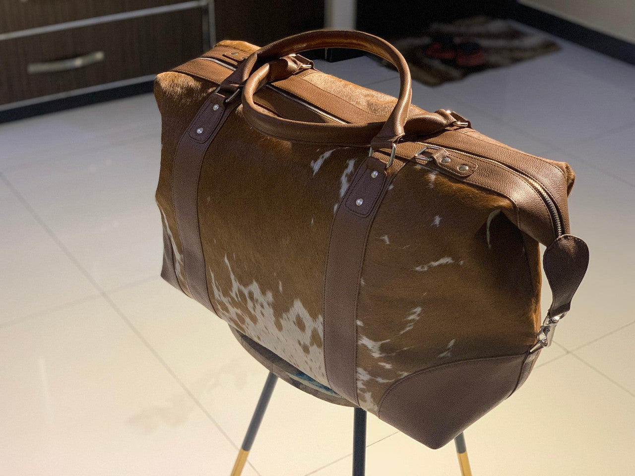 luxurious cowhide duffle bag