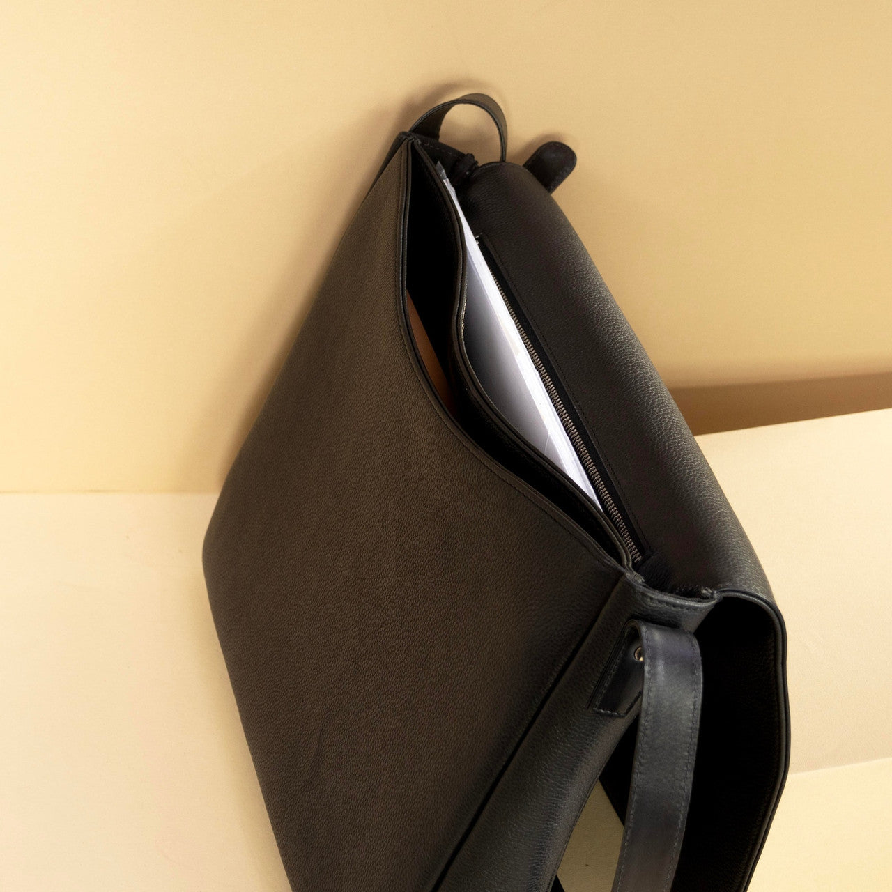 Black Leather Laptop Messenger Bag