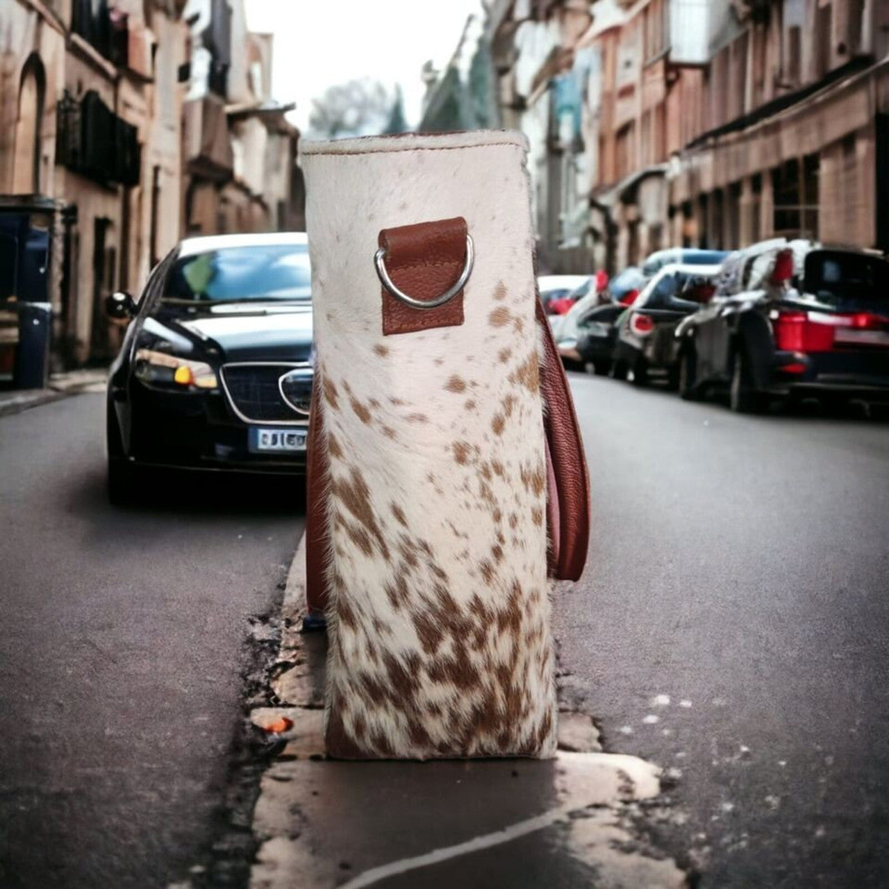 Brown Genuine Cowhide Tote Bag
