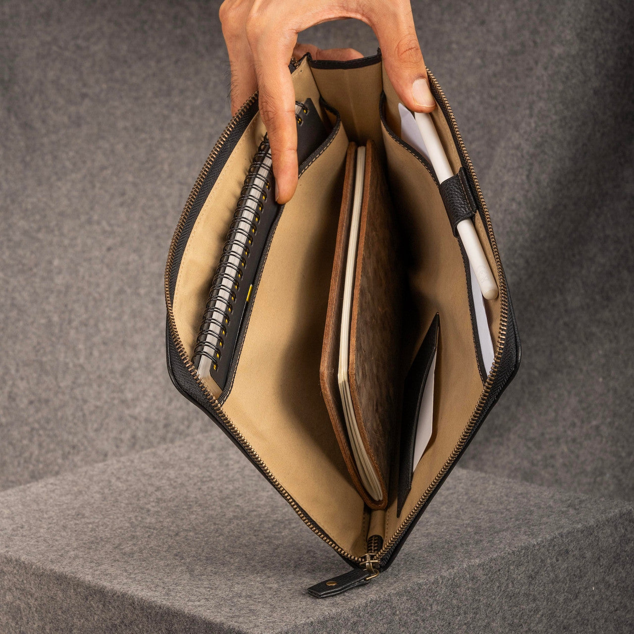 Black Leather Case with Zippers