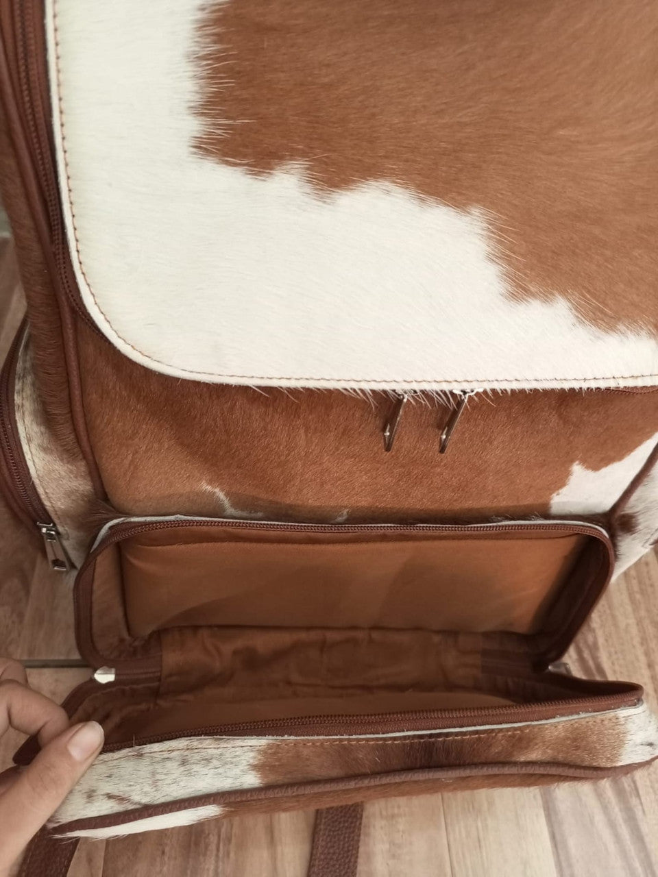 Natural Brown White Cowhide Backpack