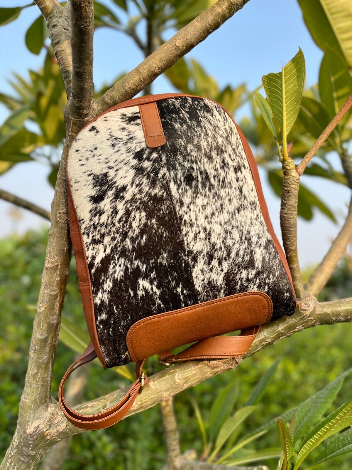 Black White Speckled Cowhide Backpack