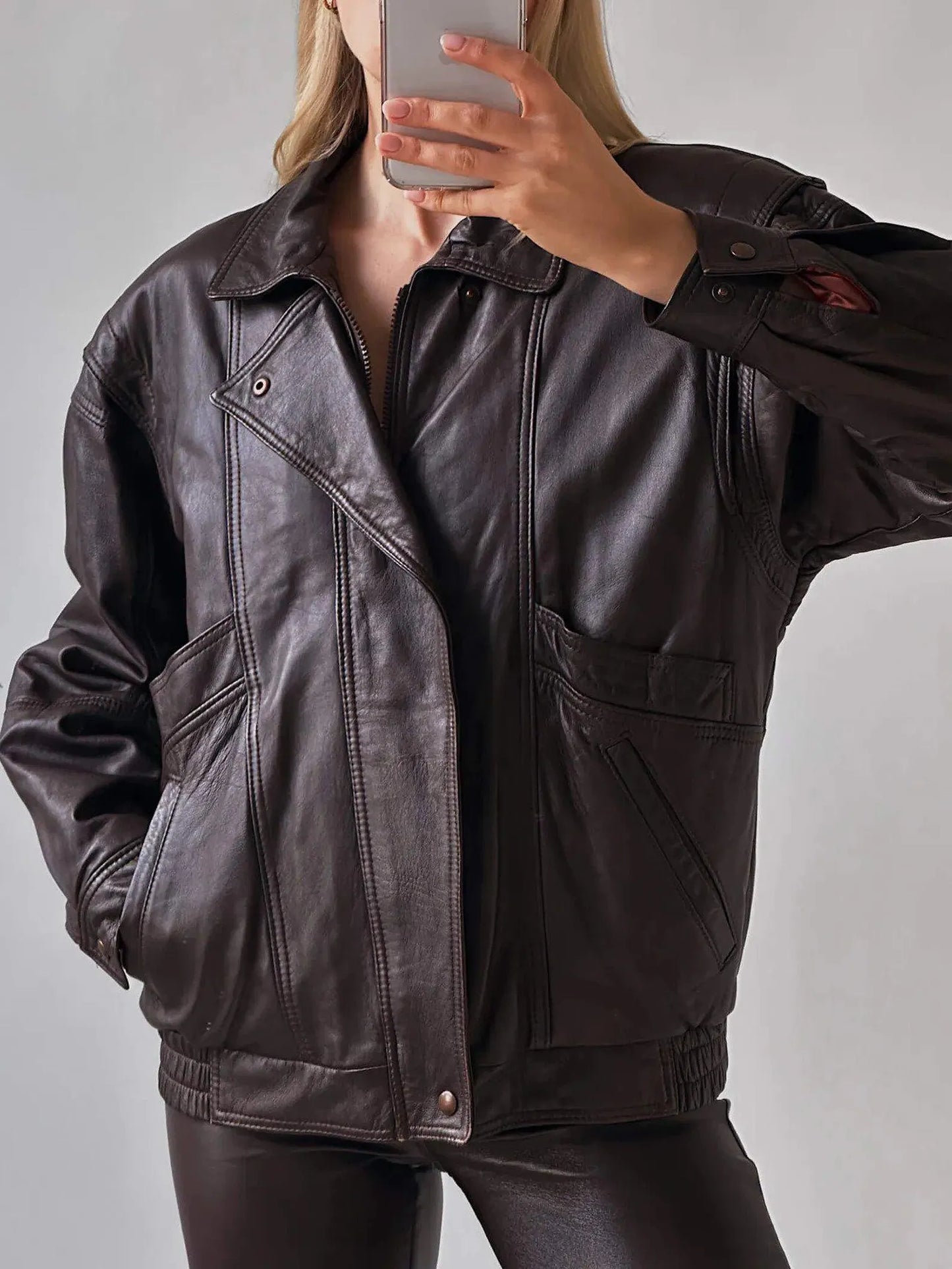 bomber oversized leather jacket for women