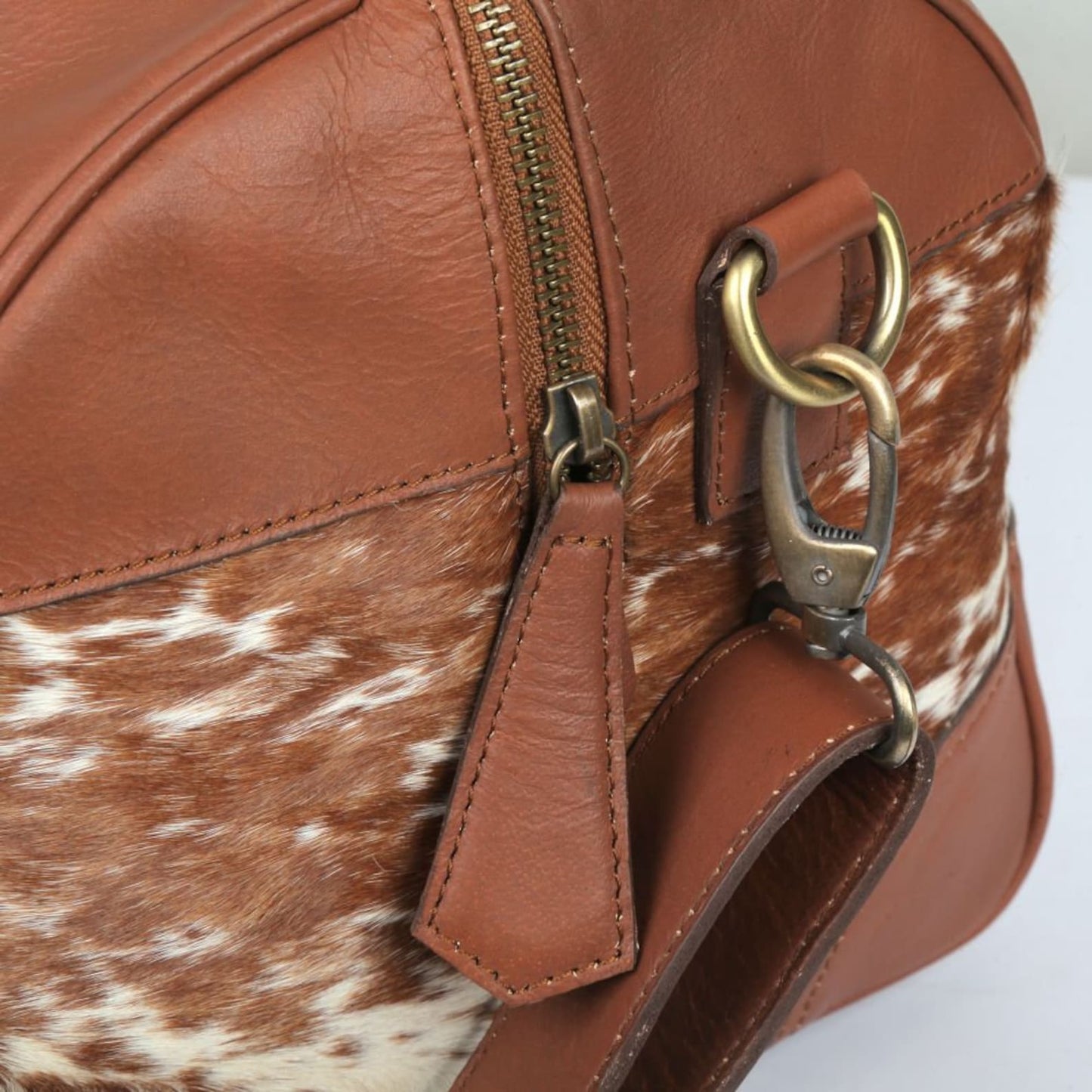 Brown White Cowhide Overnight Holdall Bag