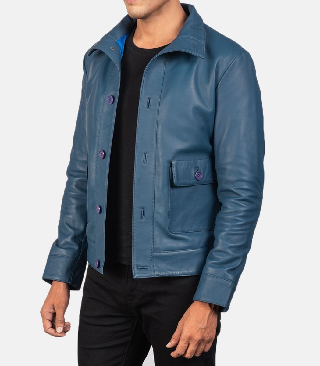 Blue leather moto jacket