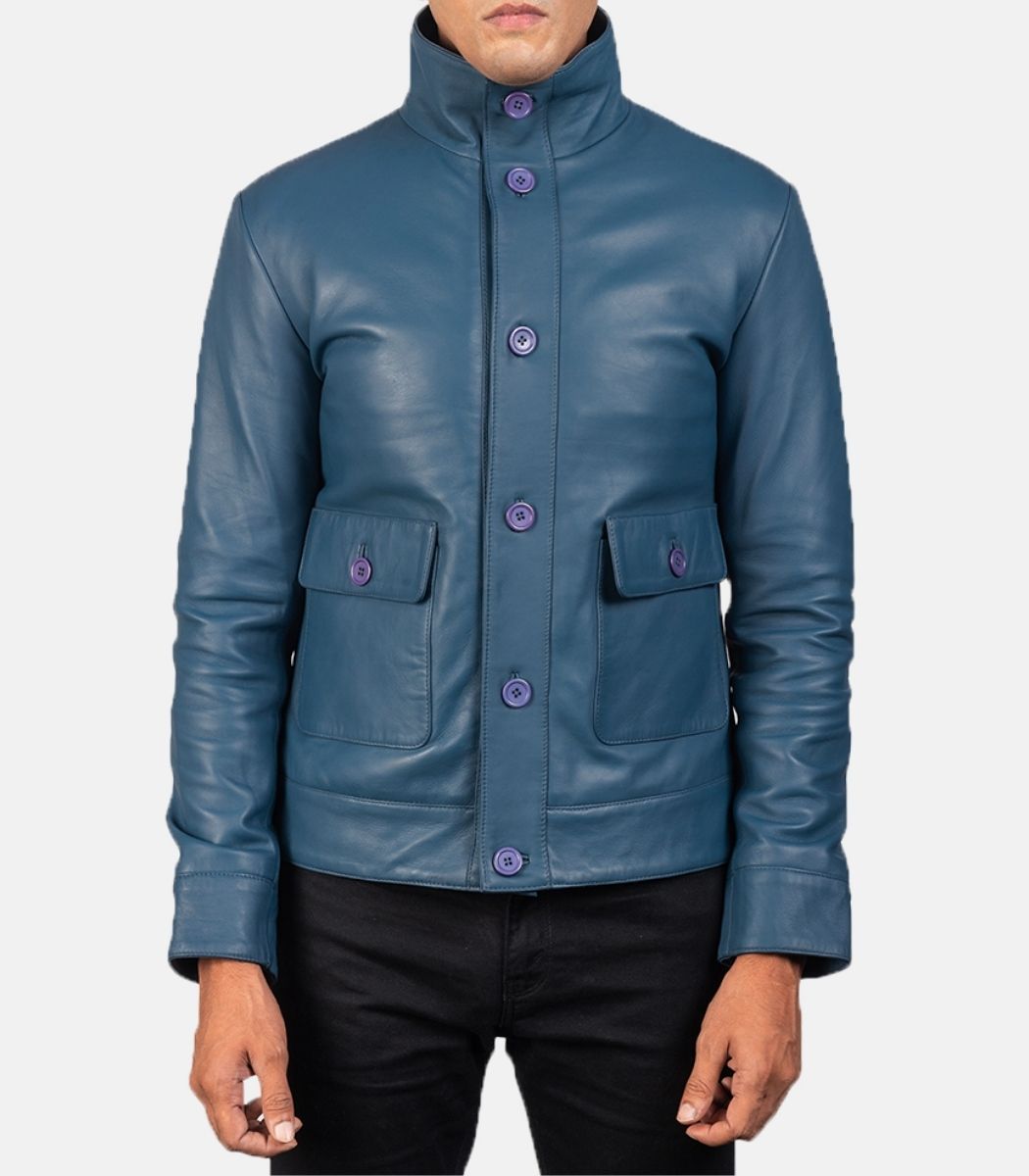 Blue leather moto jacket