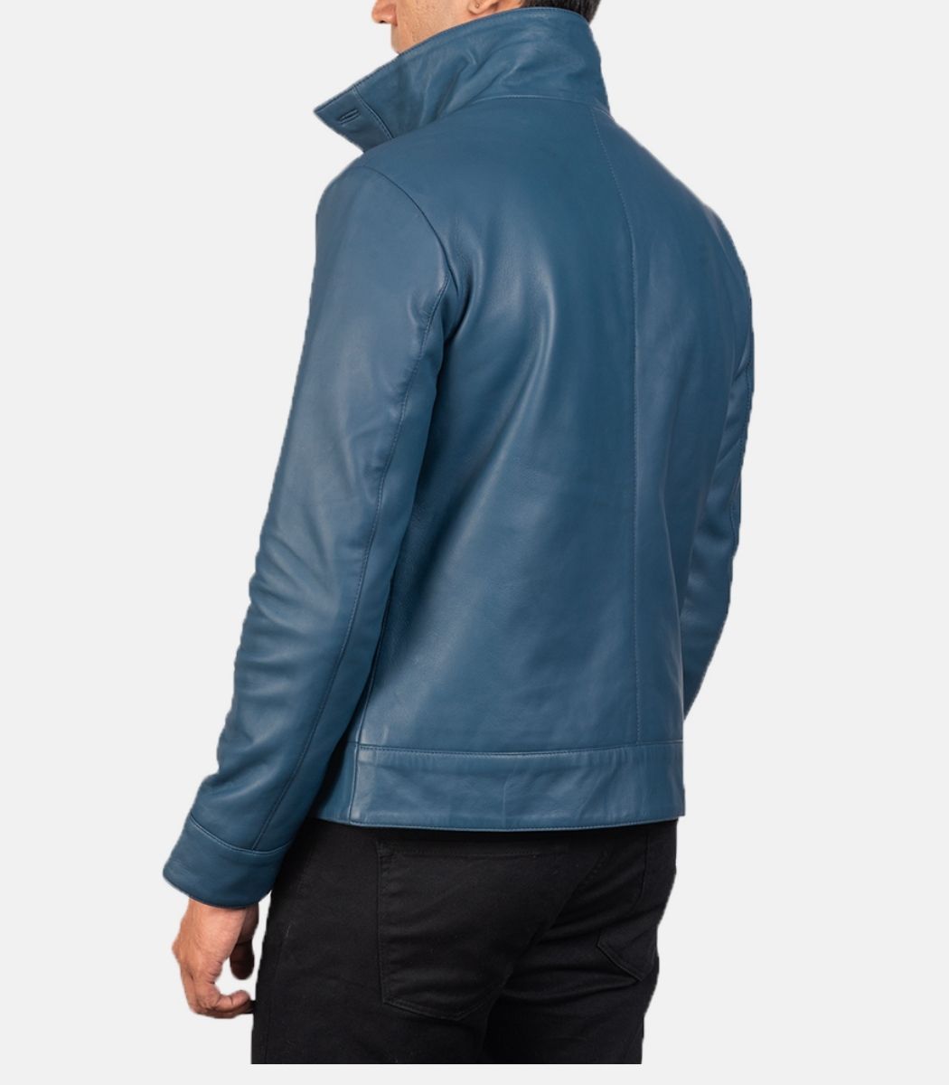 Blue leather moto jacket