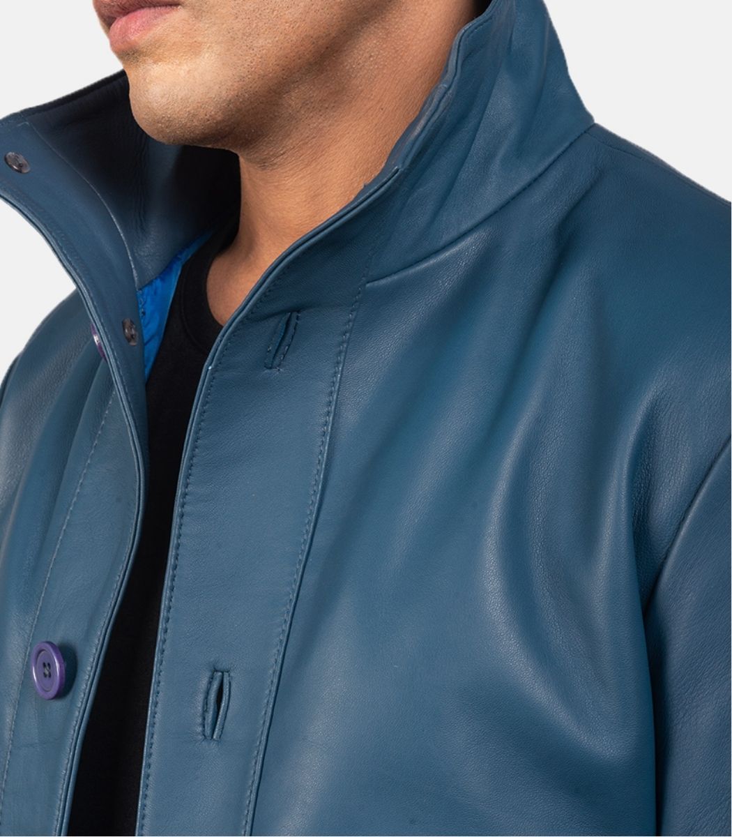 Blue leather moto jacket