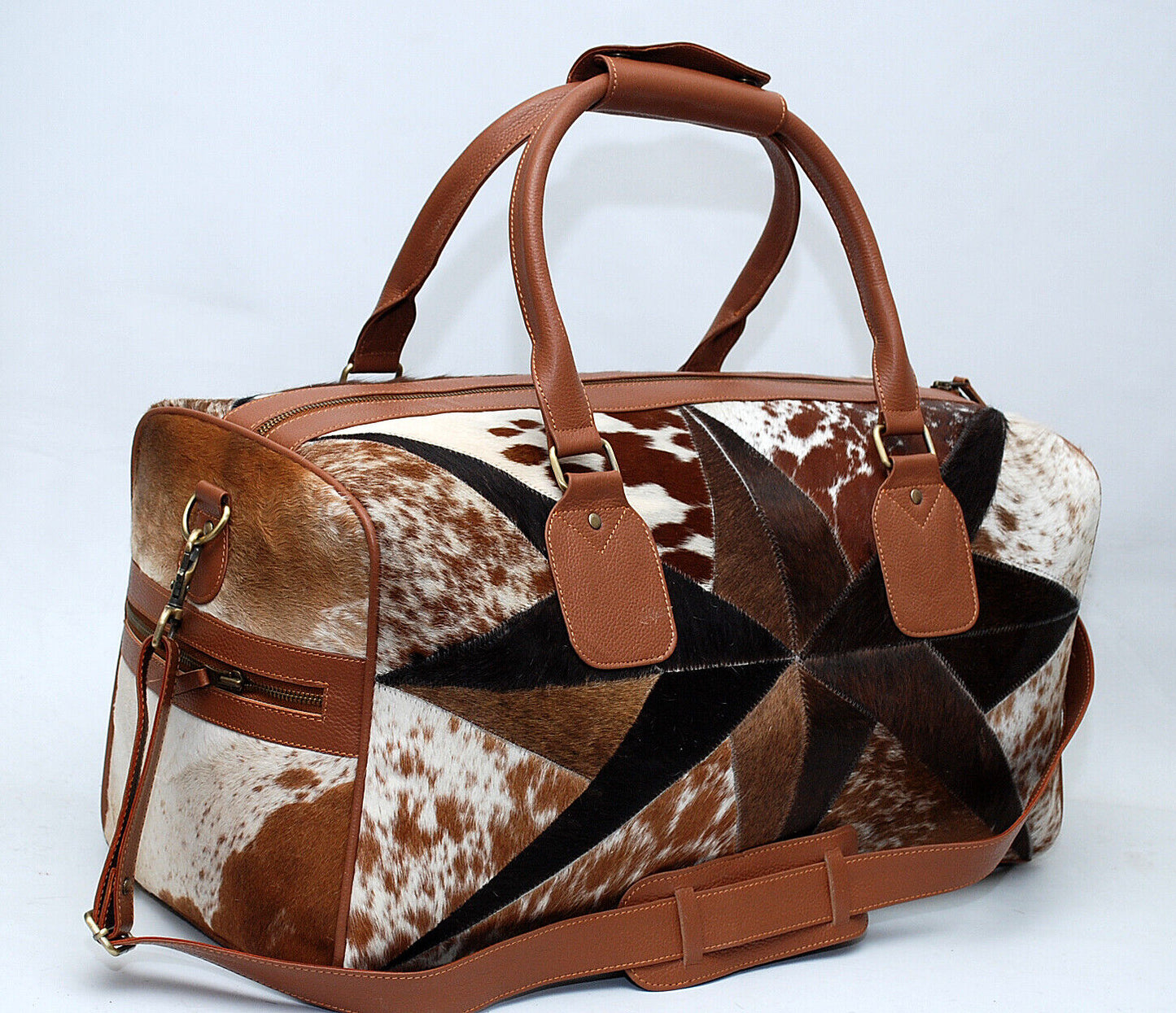 Cowhide Duffle Bag Patchwork Style