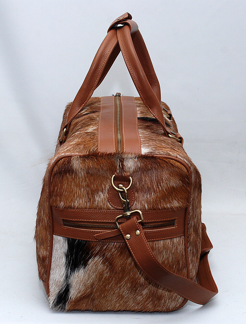 Brown White Cowhide Holdall Bag