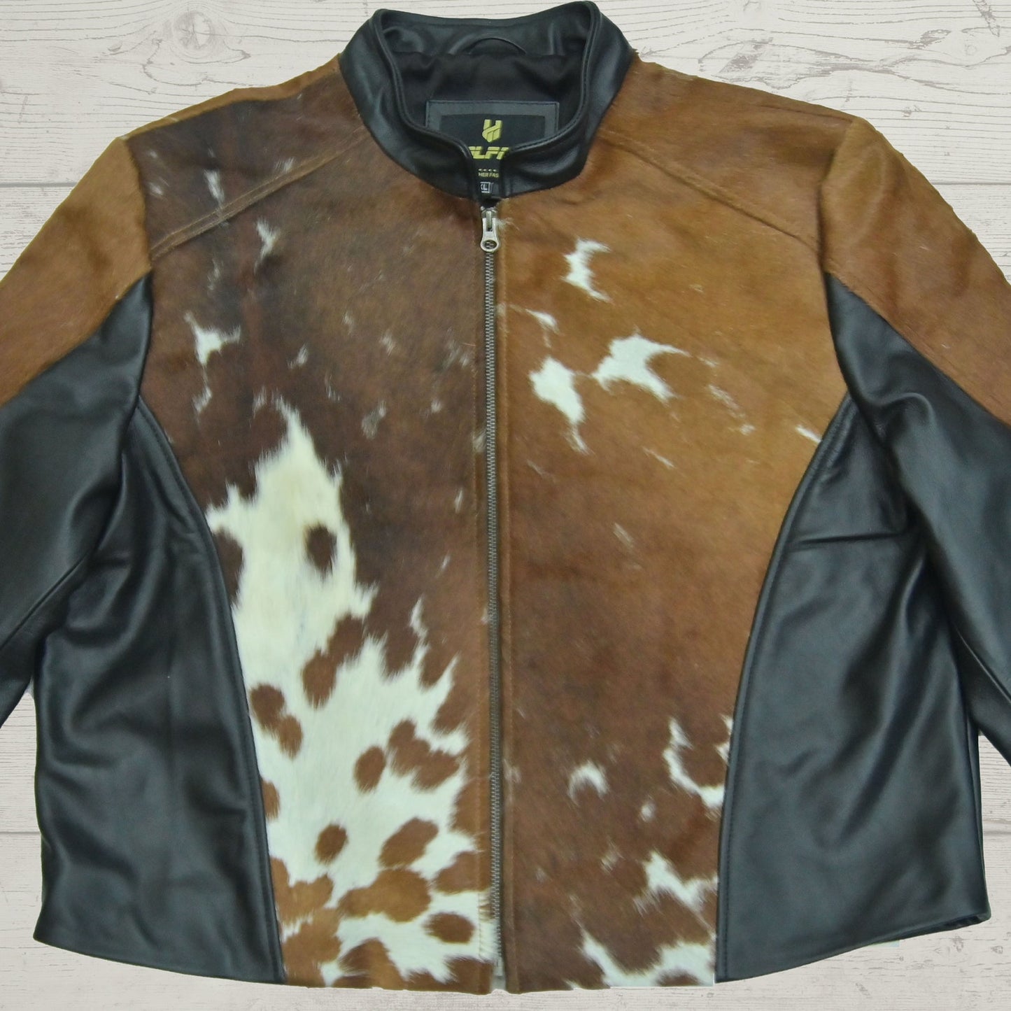 Leather Cowhide Jacket Brown White