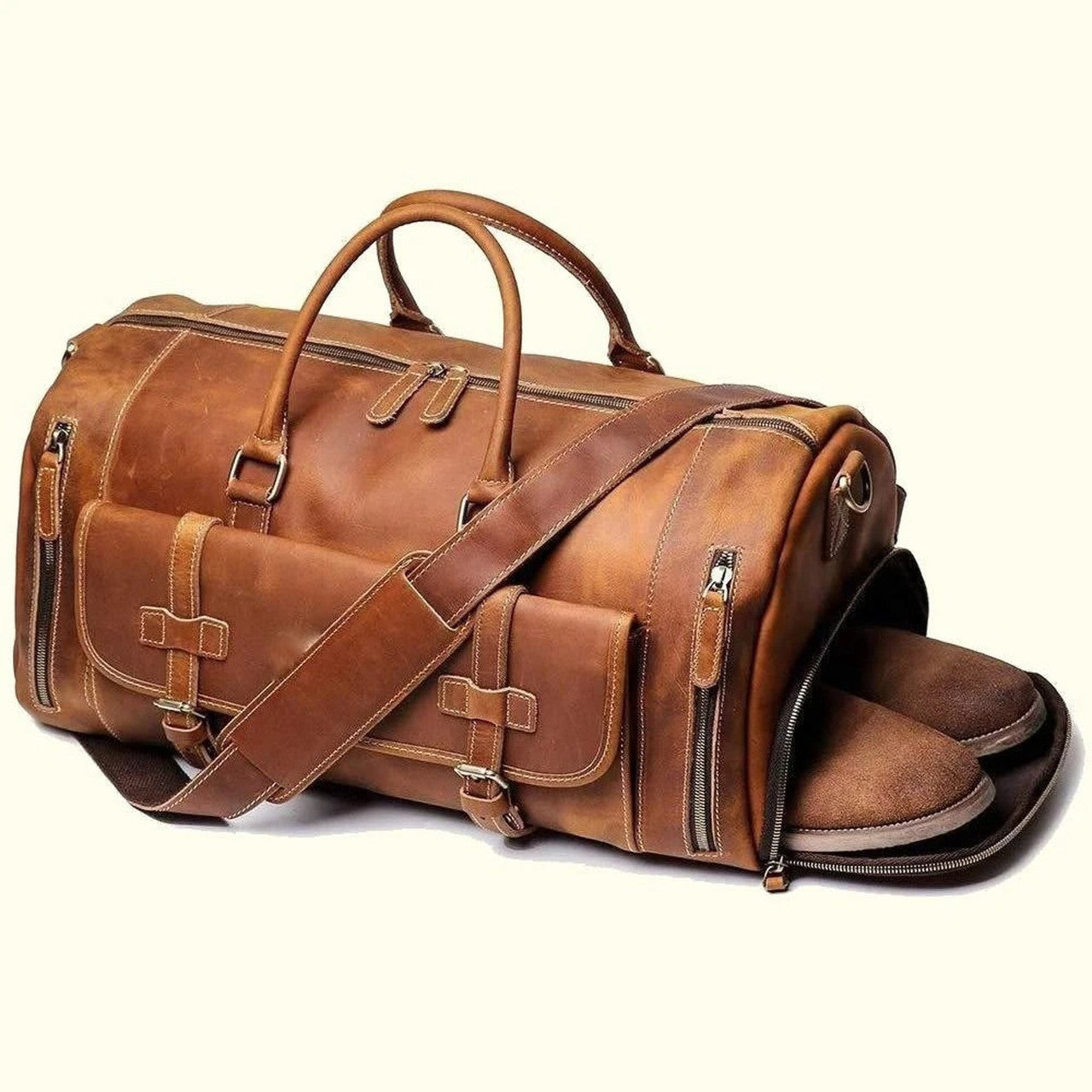 Mens Genuine Leather Travel Duffle Bag