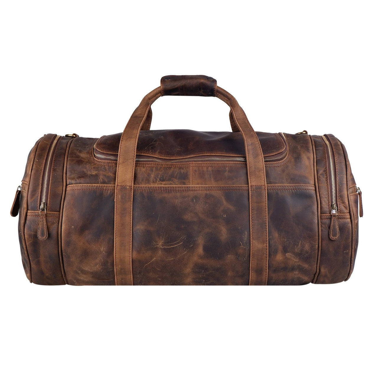 Textured Brown Leather Duffle Bag
