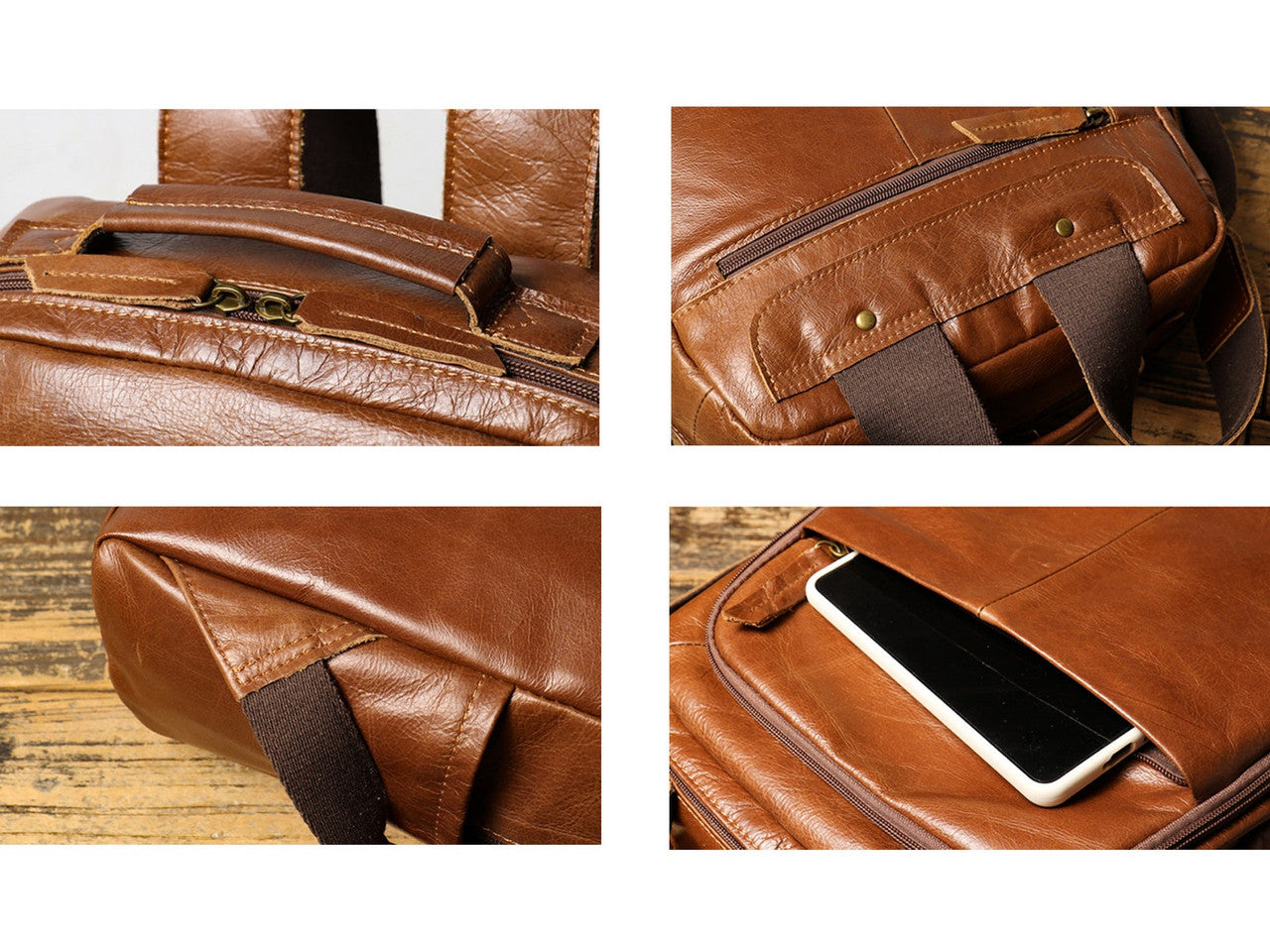 Classic Cowhide Leather Laptop Backpack
