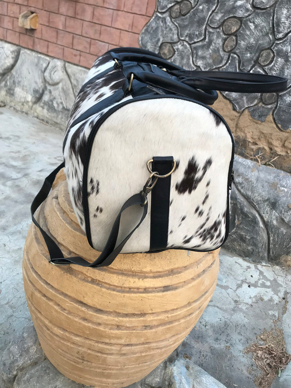 Natural Cowhide Backpack Black White