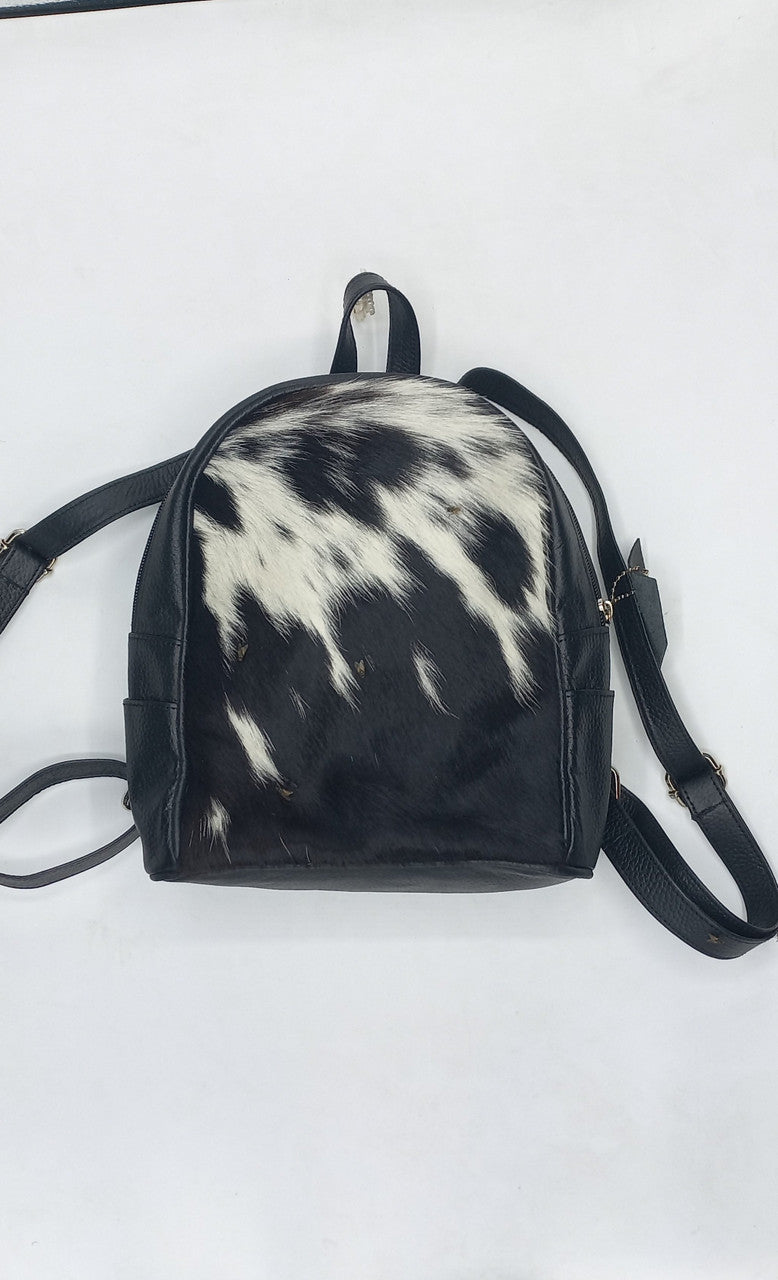 Black White Mini Cowhide Backpack
