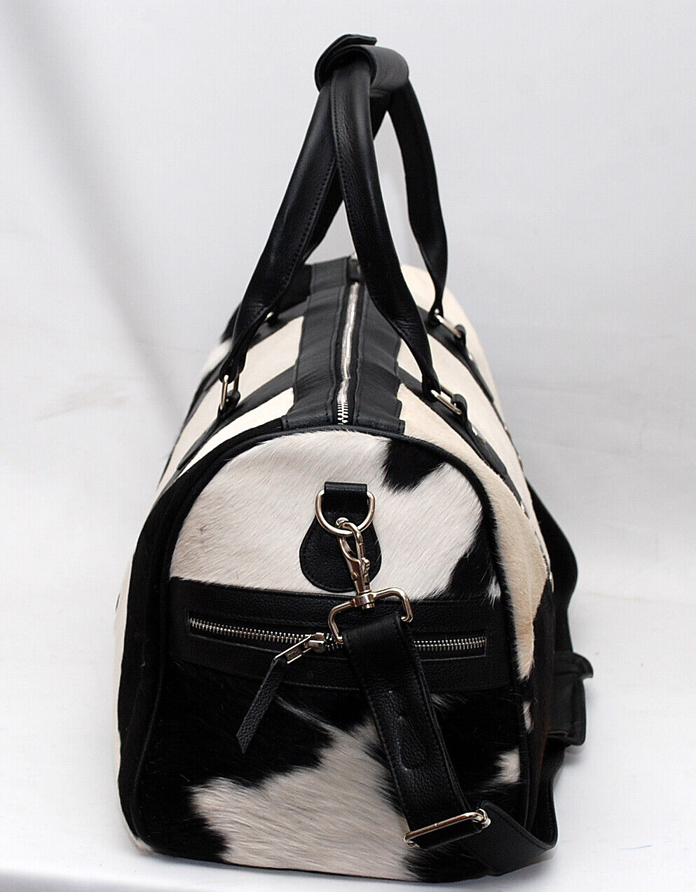 Black White Cowhide Duffel Bag