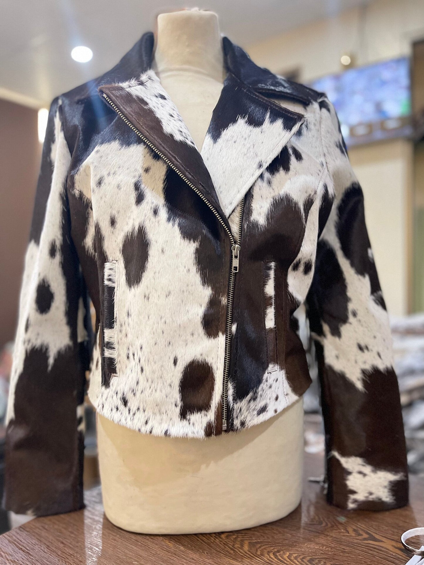 Black White Cowhide Jacket