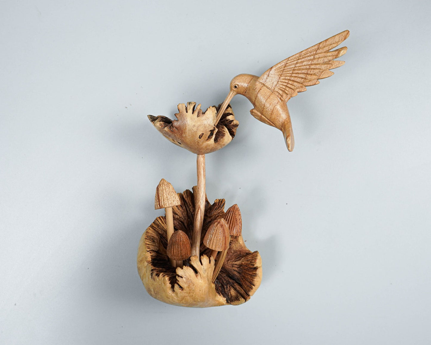 wooden wall decor Hummingbird on Mushroom