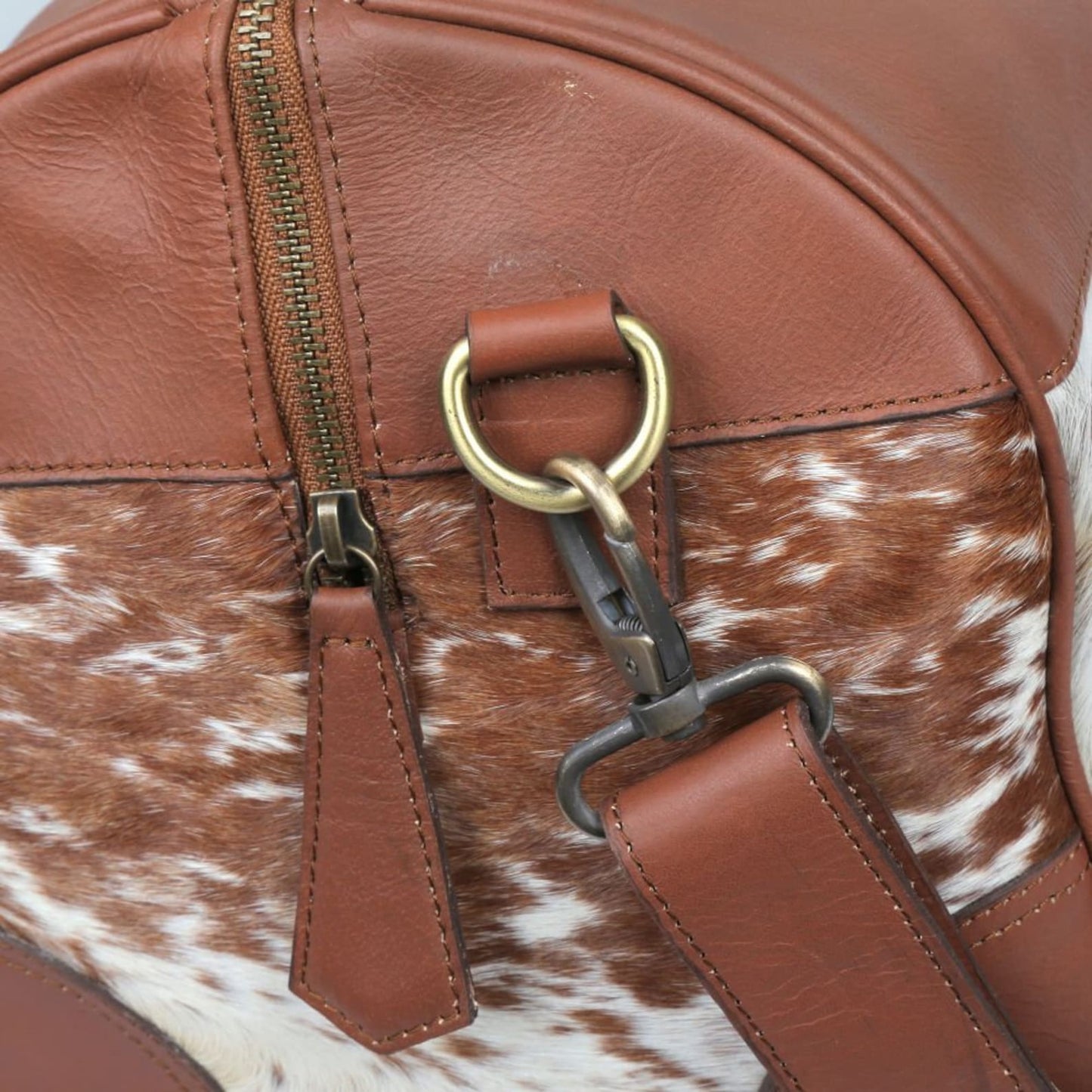 Brown White Cowhide Overnight Holdall Bag
