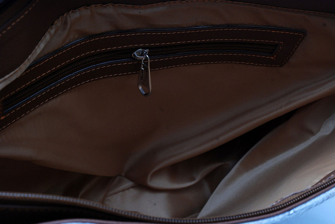 Brown Genuine Cowhide Tote Bag