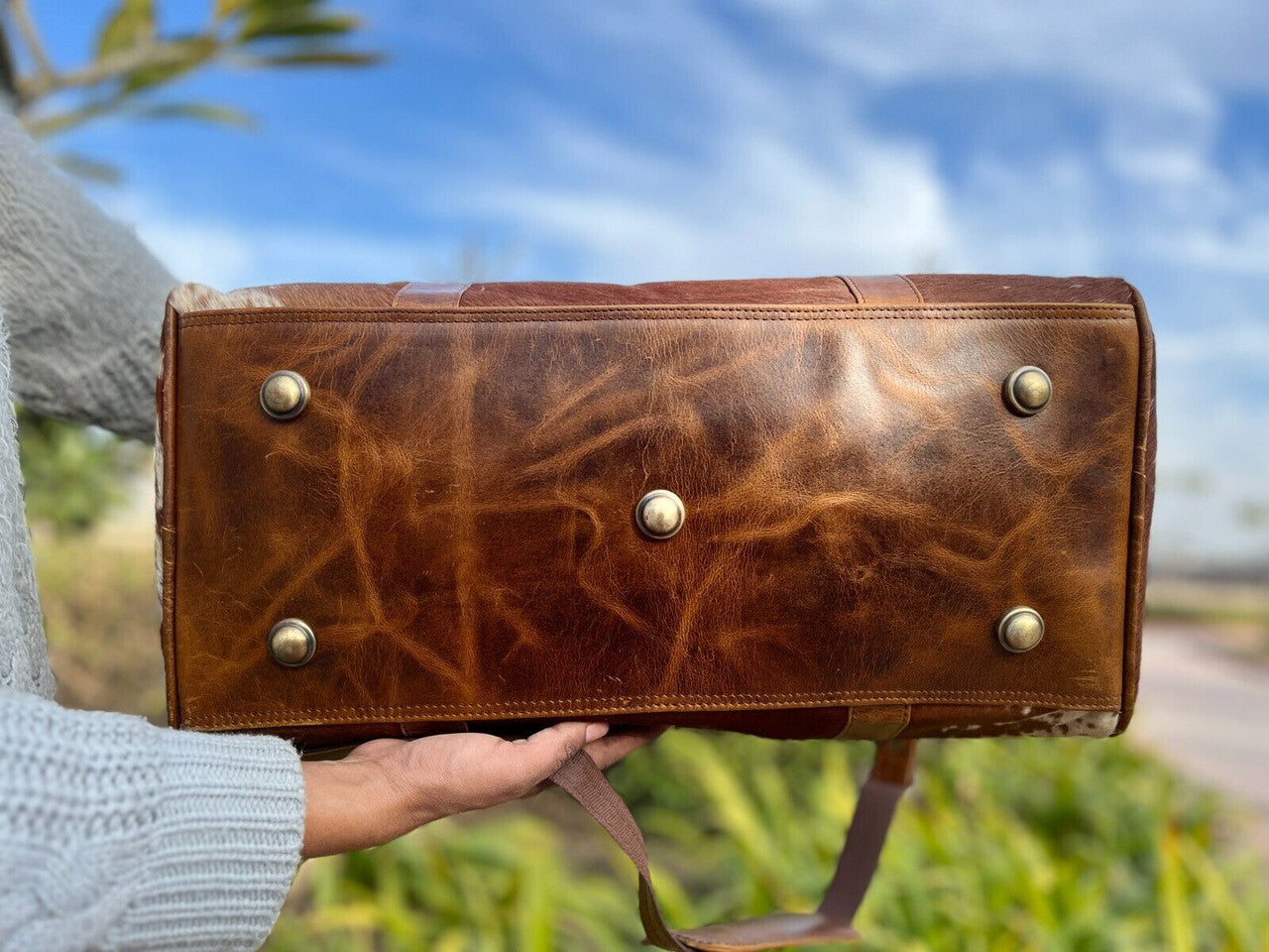 Cowhide Duffle Bag Brown White