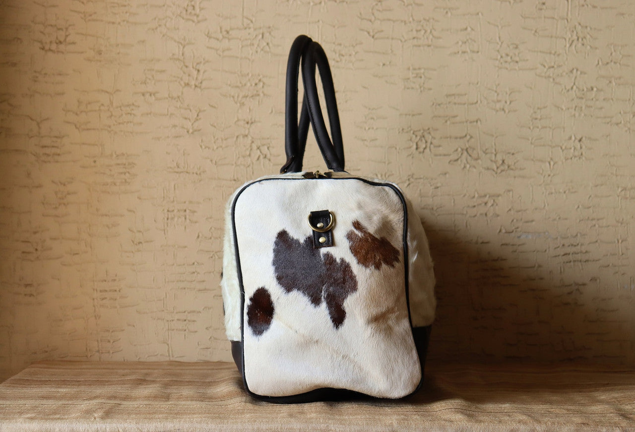 Black White Cowhide Travel Duffle Bag