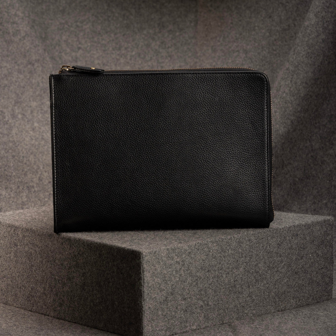 Black Leather Case with Zippers