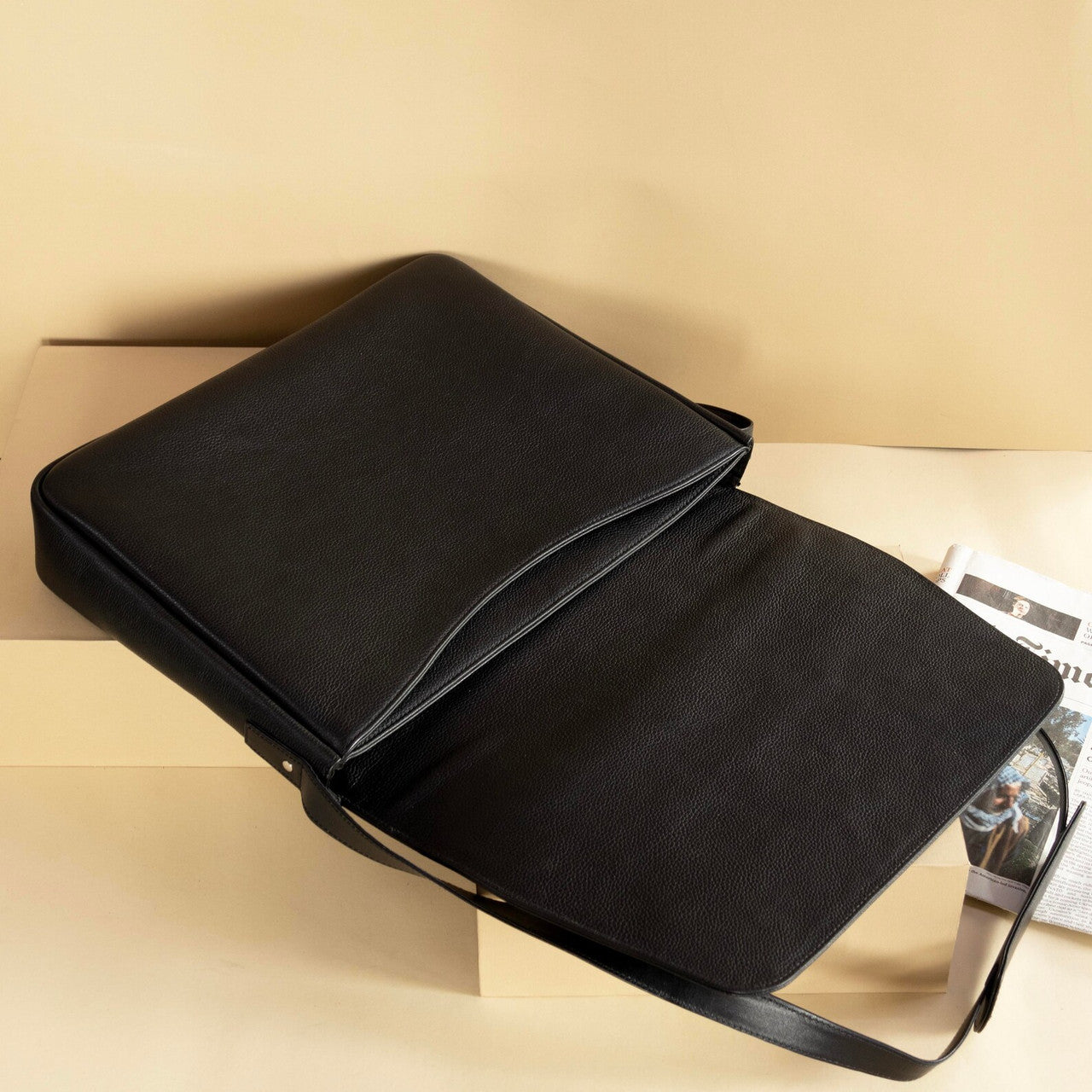 Black Leather Laptop Messenger Bag