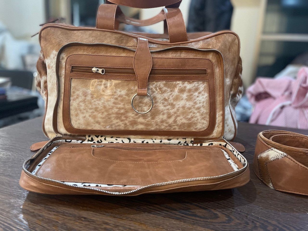 Light Brown Cowhide Nappy Duffle Bag