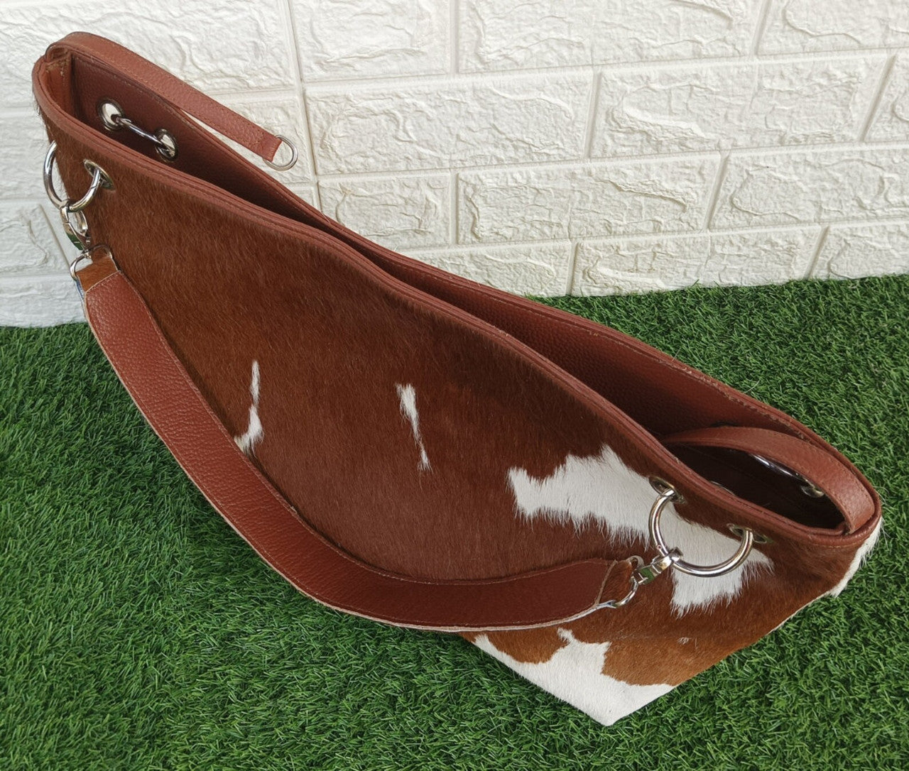Brown White Cowhide Shoulder Bag