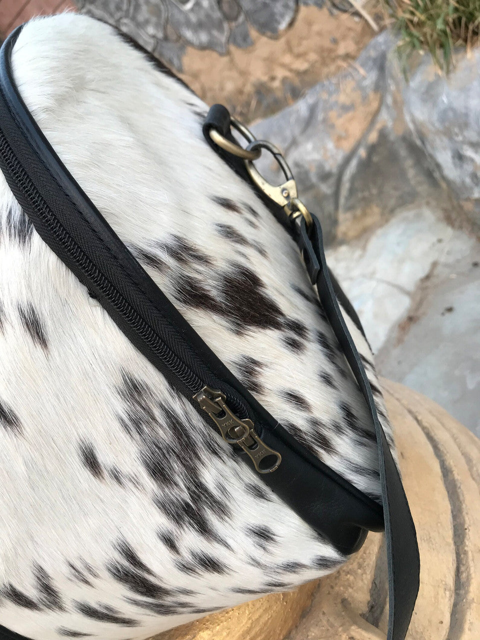 Natural Cowhide Backpack Black White