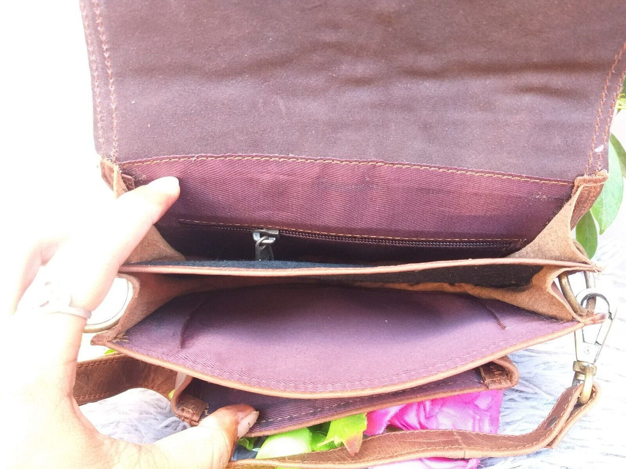 Cowhide Crossbody Bag Brown White