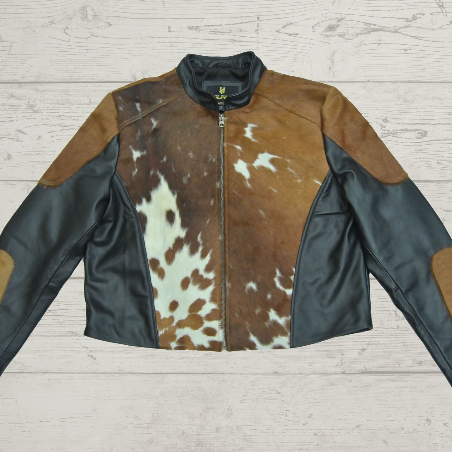 Leather Cowhide Jacket Brown White