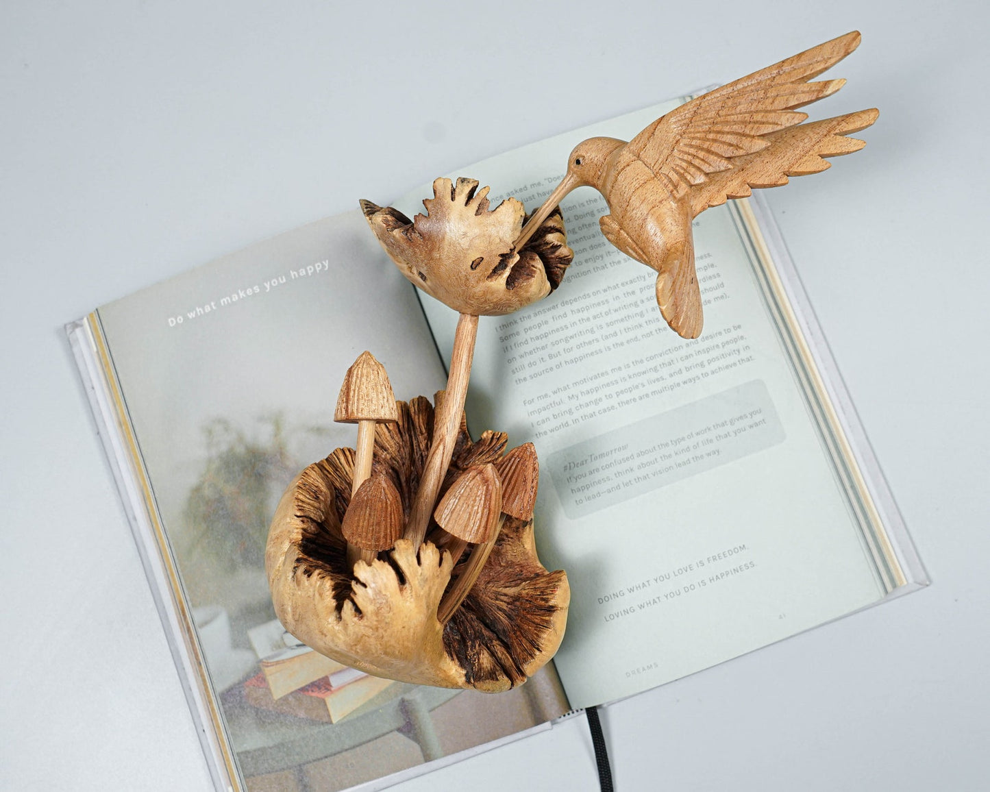 wooden wall decor Hummingbird on Mushroom
