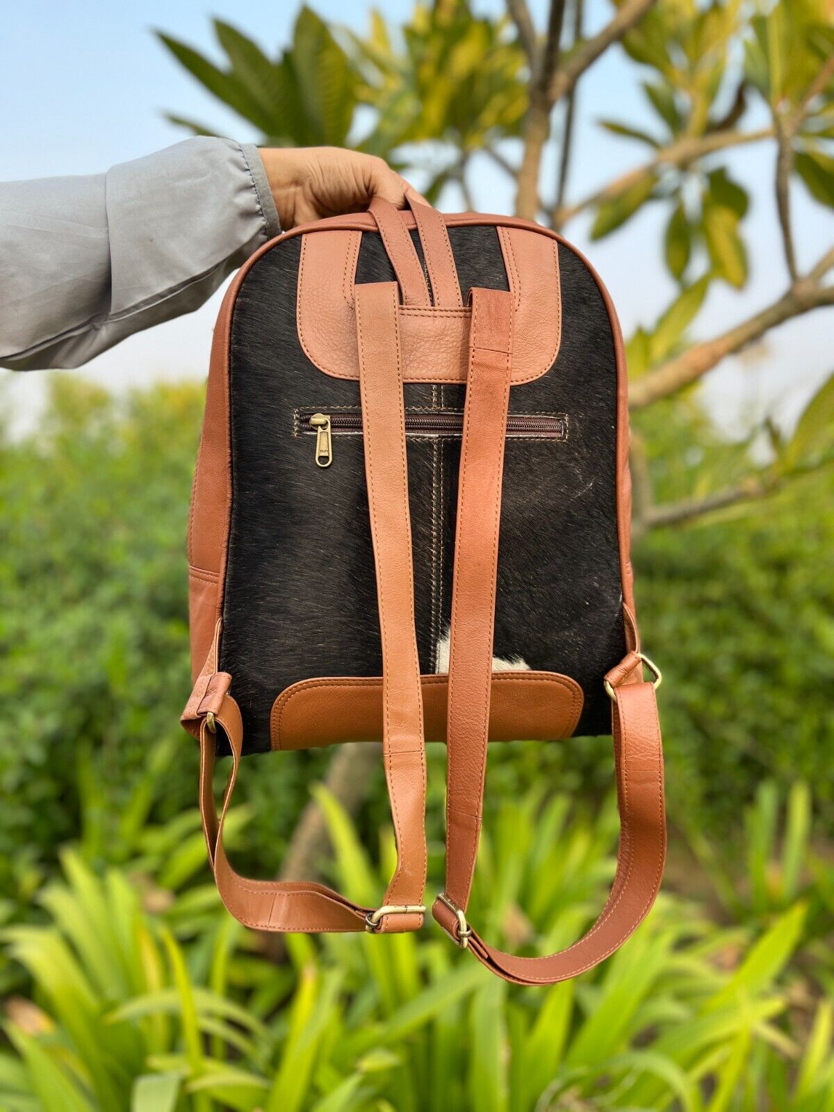 Black White Speckled Cowhide Backpack